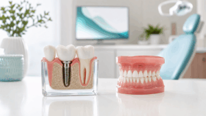 Dental Implants vs. Dentures: What Southampton Patients Should Know 1 Dental implants and denture models used to compare tooth replacement options